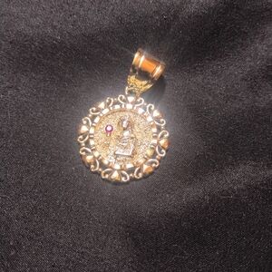 14K Gold Saint Barbara Ruby Stone/Heart Pendant